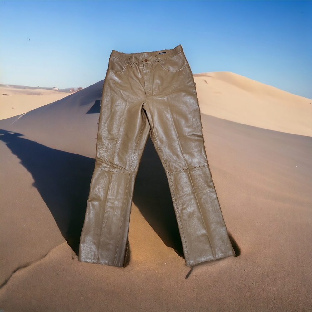 Women's 100% Leather Pants, sand beige color, size 10